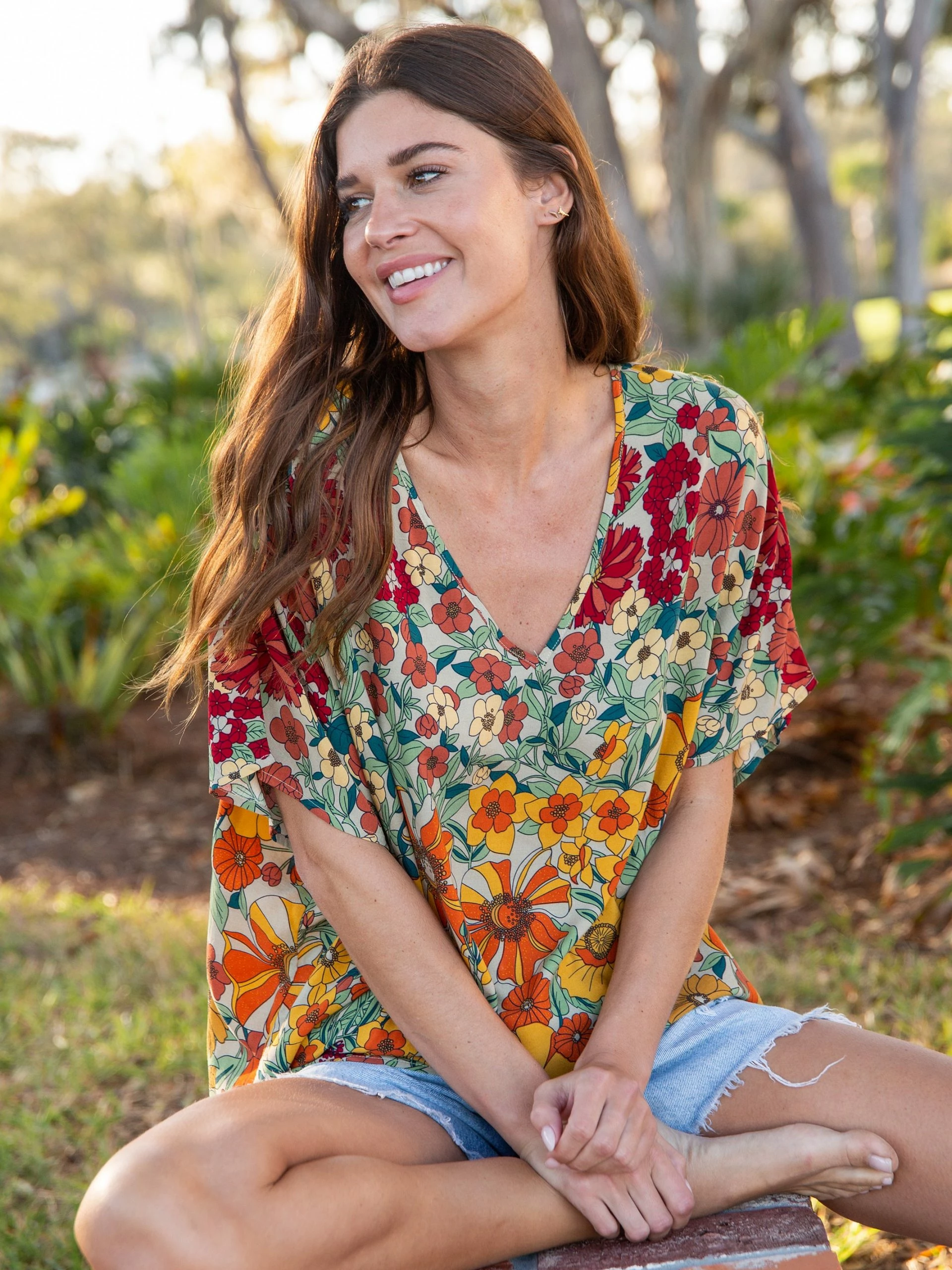 Natural Life Easy V-Neck Top - Gold Vintage Floral 3 Natural Life Easy V-Neck Top - Gold Vintage Floral