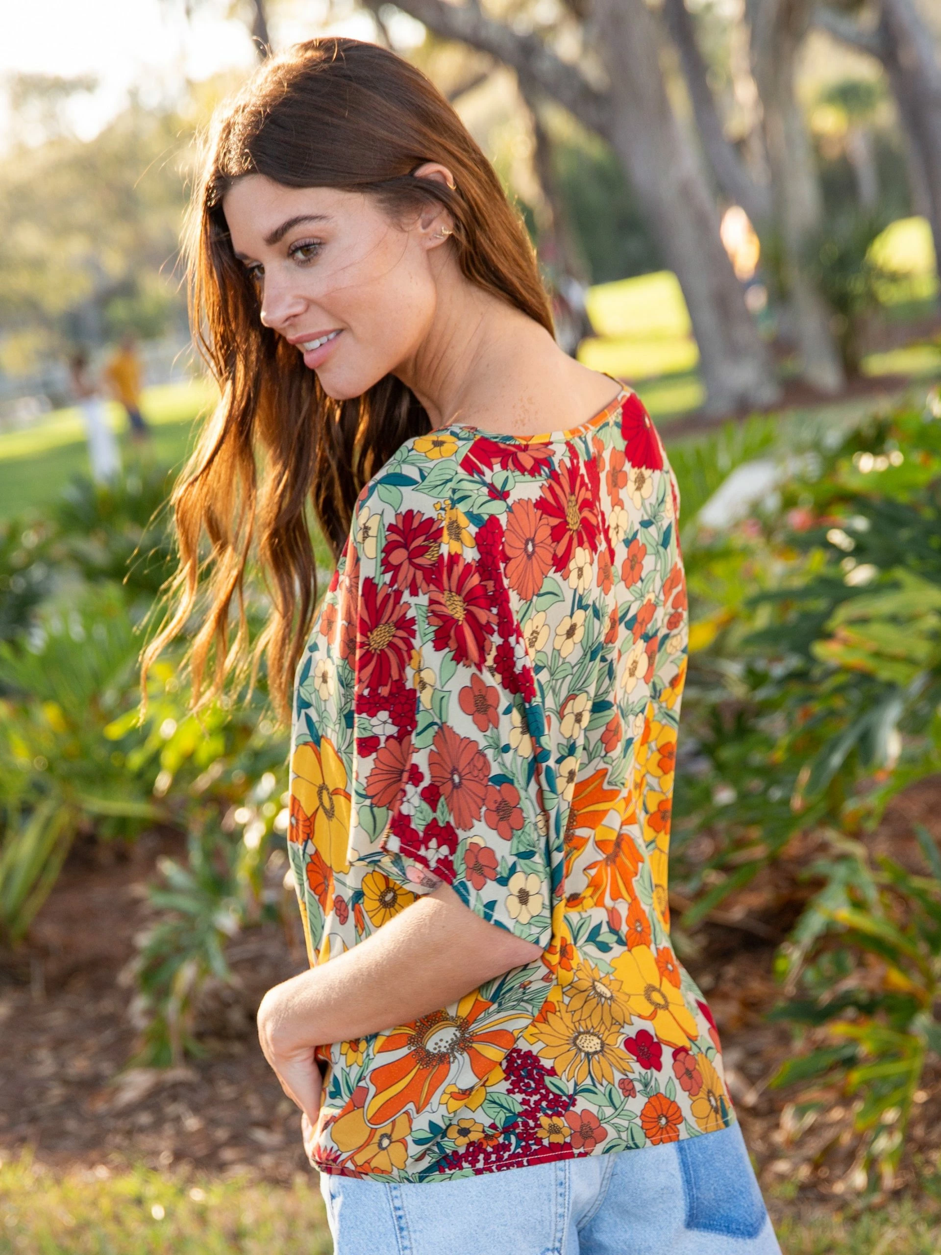 Natural Life Easy V-Neck Top - Gold Vintage Floral 4 Natural Life Easy V-Neck Top - Gold Vintage Floral - Image 2