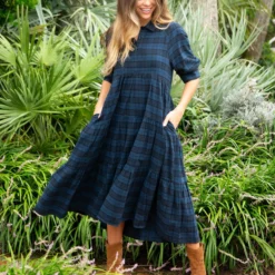 Natural Life Rebecca Tiered Dress - Blue Black Plaid