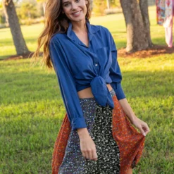 Natural Life Valentina Skirt - Black Rust Floral Mix