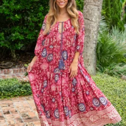 Natural Life Auguste Boho Maxi Dress - Red Pink Border -Natural Life Shop VP3A1698 1 scaled