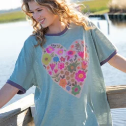 Natural Life Ringer Oversized Tee Shirt - Heart