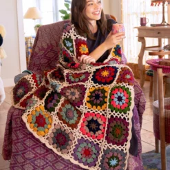 Natural Life Granny Square Crochet Throw Blanket - Multicolored
