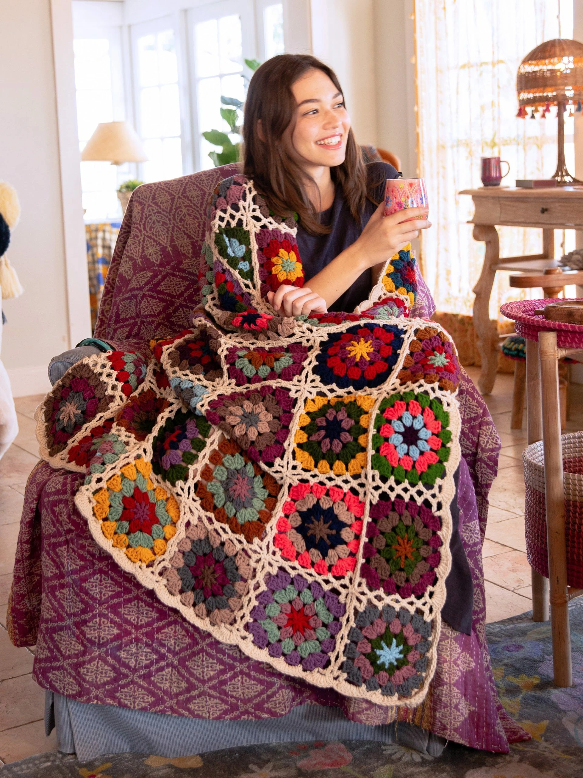 Natural Life Granny Square Crochet Throw Blanket - Multicolored 3 Natural Life Granny Square Crochet Throw Blanket - Multicolored