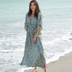 Natural Life Sanibel Kaftan Dress - Sage Green Floral