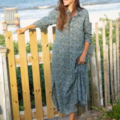 Natural Life Drew Cotton Shirt Dress - Dusty Blue Floral