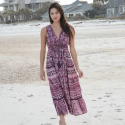 Natural Life Gianna Midi Beach Dress - Purple Floral Border