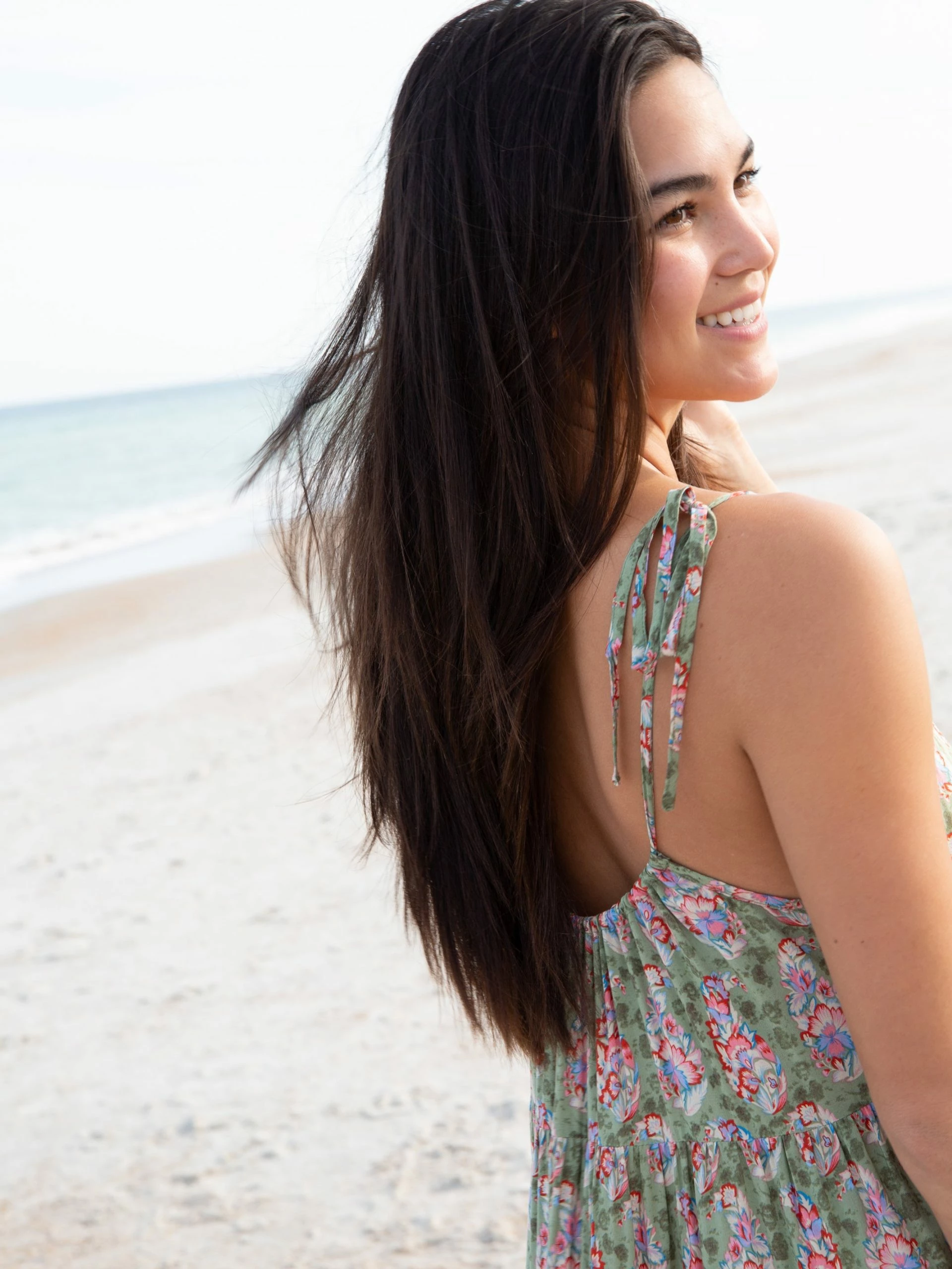 Natural Life Madi Long Slip Dress - Light Green Floral Border 4 Natural Life Madi Long Slip Dress - Light Green Floral Border - Image 2