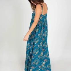 Natural Life Patti Side Slit Maxi Dress - Turquoise Cream Roses -Natural Life Shop VP3A5993 scaled