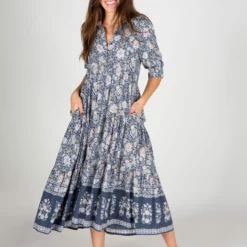 Natural Life Rebecca Tiered Dress - Navy Grey Floral -Natural Life Shop VP3A6027 scaled