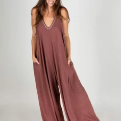 Natural Life Knit V-Neck Jumpsuit - Cinnamon -Natural Life Shop VP3A6075 scaled