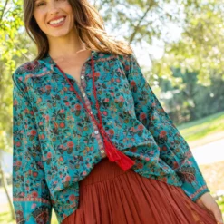 Natural Life Francesca Cotton Blouse - Turquoise -Natural Life Shop VP3A6424 scaled