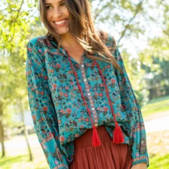 Natural Life Francesca Cotton Blouse - Turquoise
