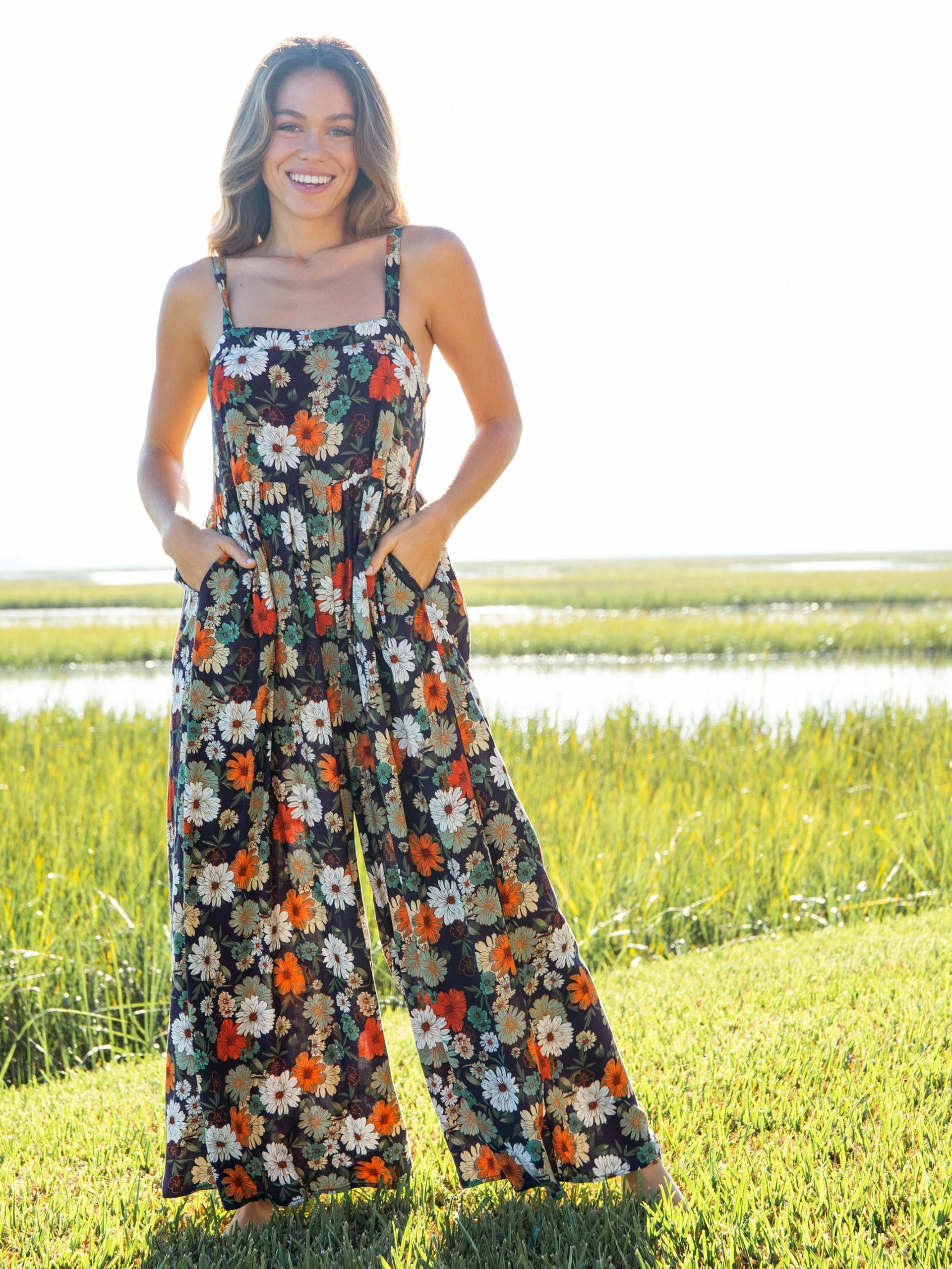 Natural Life Patti Jumpsuit Orange - Purple Daisies 4 Natural Life Patti Jumpsuit Orange - Purple Daisies - Image 2