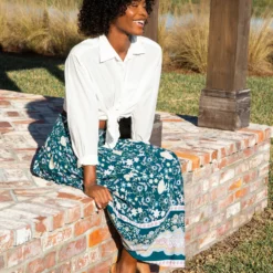 Natural Life Meadow Smocked Midi Skirt - Teal Border 8 Natural Life Meadow Smocked Midi Skirt - Teal Border -Natural Life Shop VP3A7024 forsocial scaled