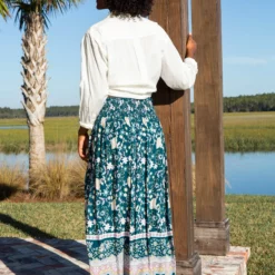Natural Life Meadow Smocked Midi Skirt - Teal Border 9 Natural Life Meadow Smocked Midi Skirt - Teal Border -Natural Life Shop VP3A7039 scaled