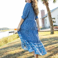 Natural Life Rebecca Tiered Dress - Blue Border -Natural Life Shop VP3A7252 scaled