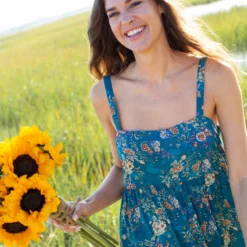 Natural Life Patti Side Slit Maxi Dress - Turquoise Cream Roses -Natural Life Shop VP3A7493 scaled