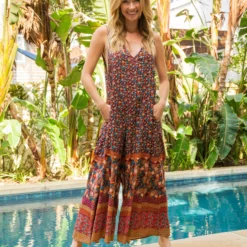 Natural Life Let's Just Go Wide-Leg Jumpsuit - Tan Border Print -Natural Life Shop VP3A9567 scaled