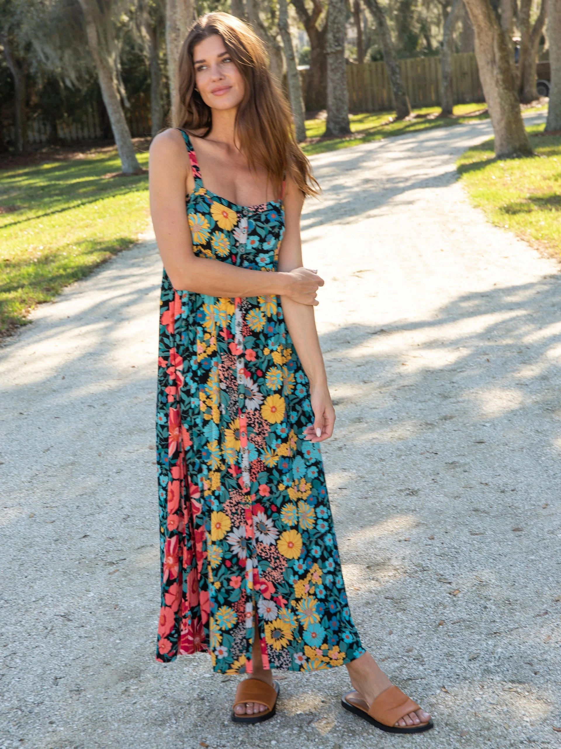 Natural Life Sidney Maxi Dress - Black Coral Floral 3 Natural Life Sidney Maxi Dress - Black Coral Floral