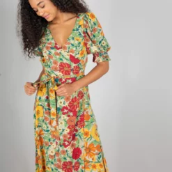 Natural Life Sophia Wrap Midi Dress - Gold Vintage Floral