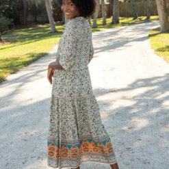 Natural Life Rebecca Tiered Dress - Cream Orange Border -Natural Life Shop VP3A9857 scaled