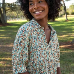 Natural Life Rebecca Tiered Dress - Cream Orange Border -Natural Life Shop VP3A9860 scaled