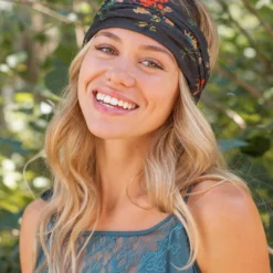 Natural Life Full Boho Bandeau® Headband - Charcoal Floral -Natural Life Shop charcoal floral boho bandeau A2 scaled